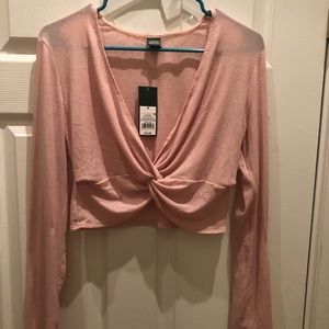 Long sleeve pink wrap shirt